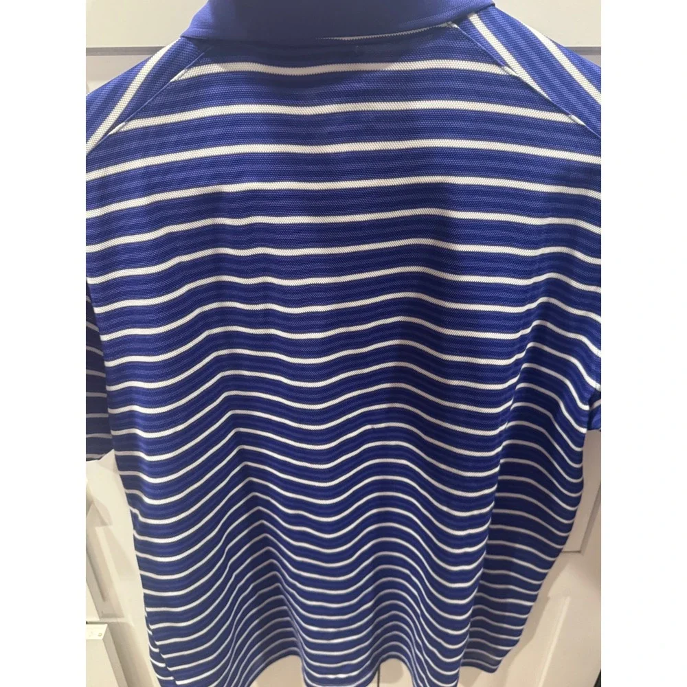 Nike Dri-FIT Polo Shirt Mens XL Blue White Striped Short Sleeve Standard Fit